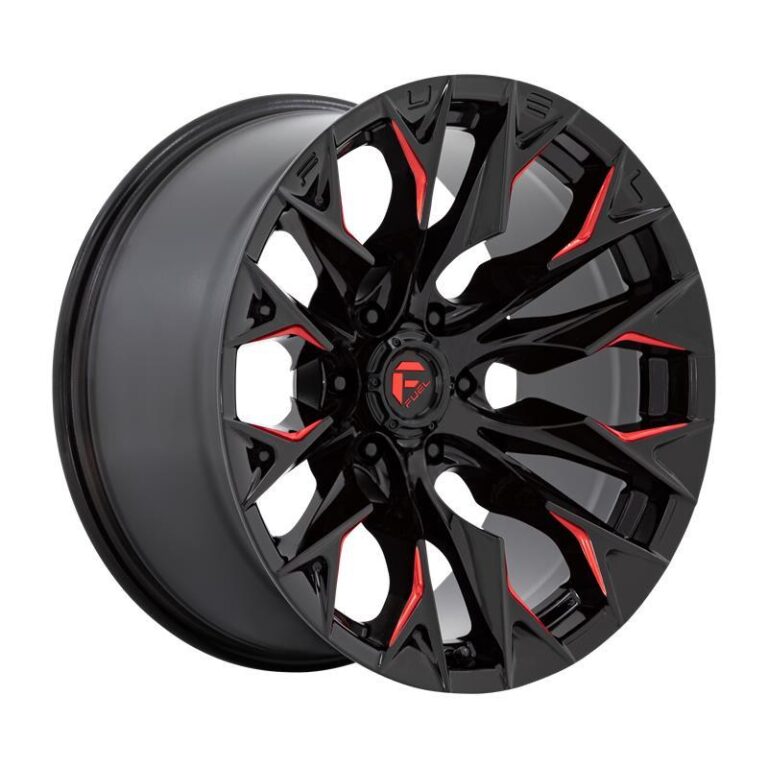 D823 FLAME GLOSS BLACK MILLED W/ CANDY RED 10x20 8/165,1 ET-18 CB125,1 60°