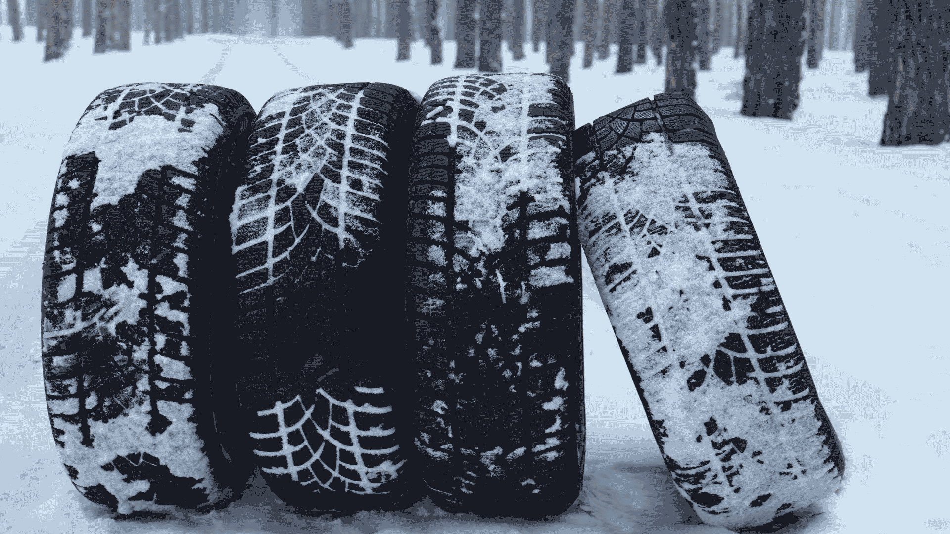 Kitkarenkaita rivissä talvisessa maisemassa